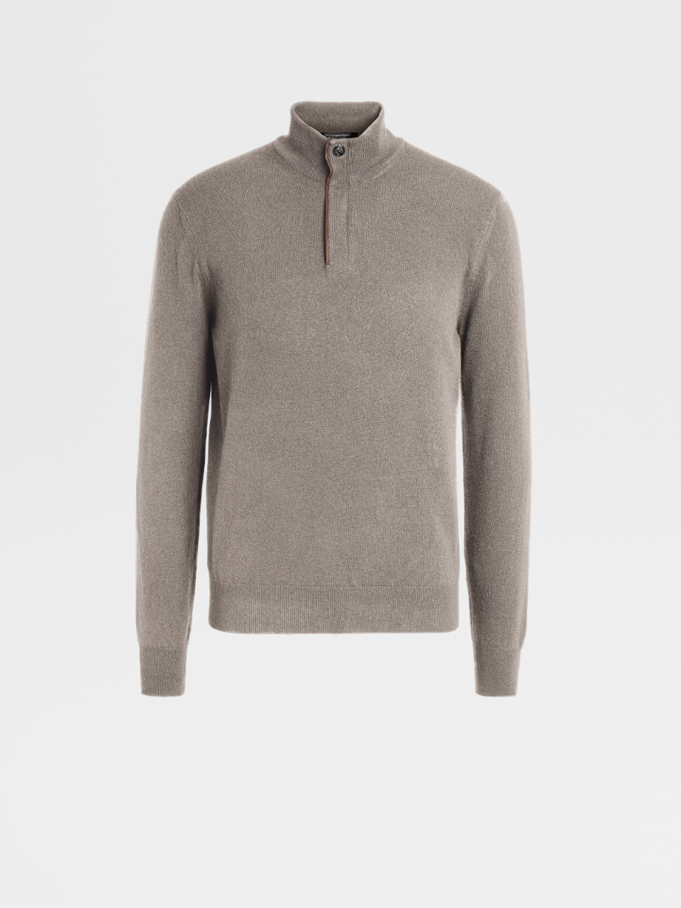 Beige Premium Cashmere Knit Mock Zip Sweater